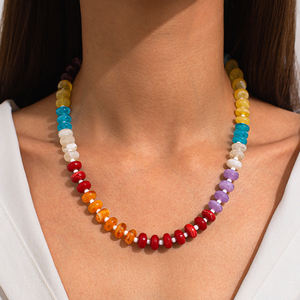 Collares de cuentas de piedras preciosas coloridas para mujer Arco Iris piedra Natural Boho hecho a mano Acero inoxidable collar de hilo impermeable - Product Image 3