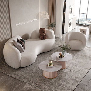 مجموعة أرائك سحابية نصف دائرية من قماش الخروف المخملي بتصميم بسيط للأريكة الداخلية المنحنية - Product Image 3