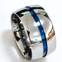 Cheng Juweliere Maßgefertigter Großer Herrenring 12mm Wolframkarbid Trendiger Ring Blau Beschichtet Gerillter Kuppelring für Jubiläen