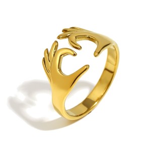 Geometrische RVS Sieradenset 18k Goud Vergulde Blad Ster Verstelbare Open Ringen voor Vrouwen - Product Image 5