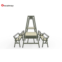 Table de réunion réglable en hauteur avec bancs intégrés, idéale pour les espaces de collaboration et les salles de travail en équipe