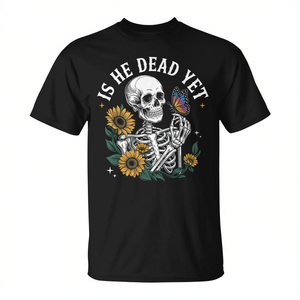 Camiseta Is He Dead Yet Skeleton, negra, unisex, talla mediana para adultos - Product Image 2