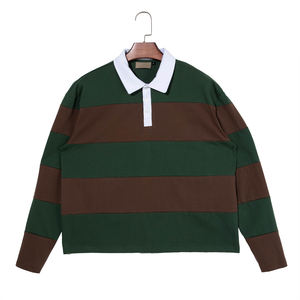 カスタマイズされたユニセックスのビンテージワイドストライプ長袖ポロシャツ - Product Image 3