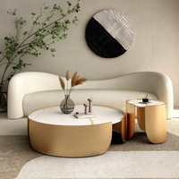 Table basse en marbre doré, style minimaliste nordique, célèbre sur internet, avec structure métallique, mobilier de maison moderne de luxe léger