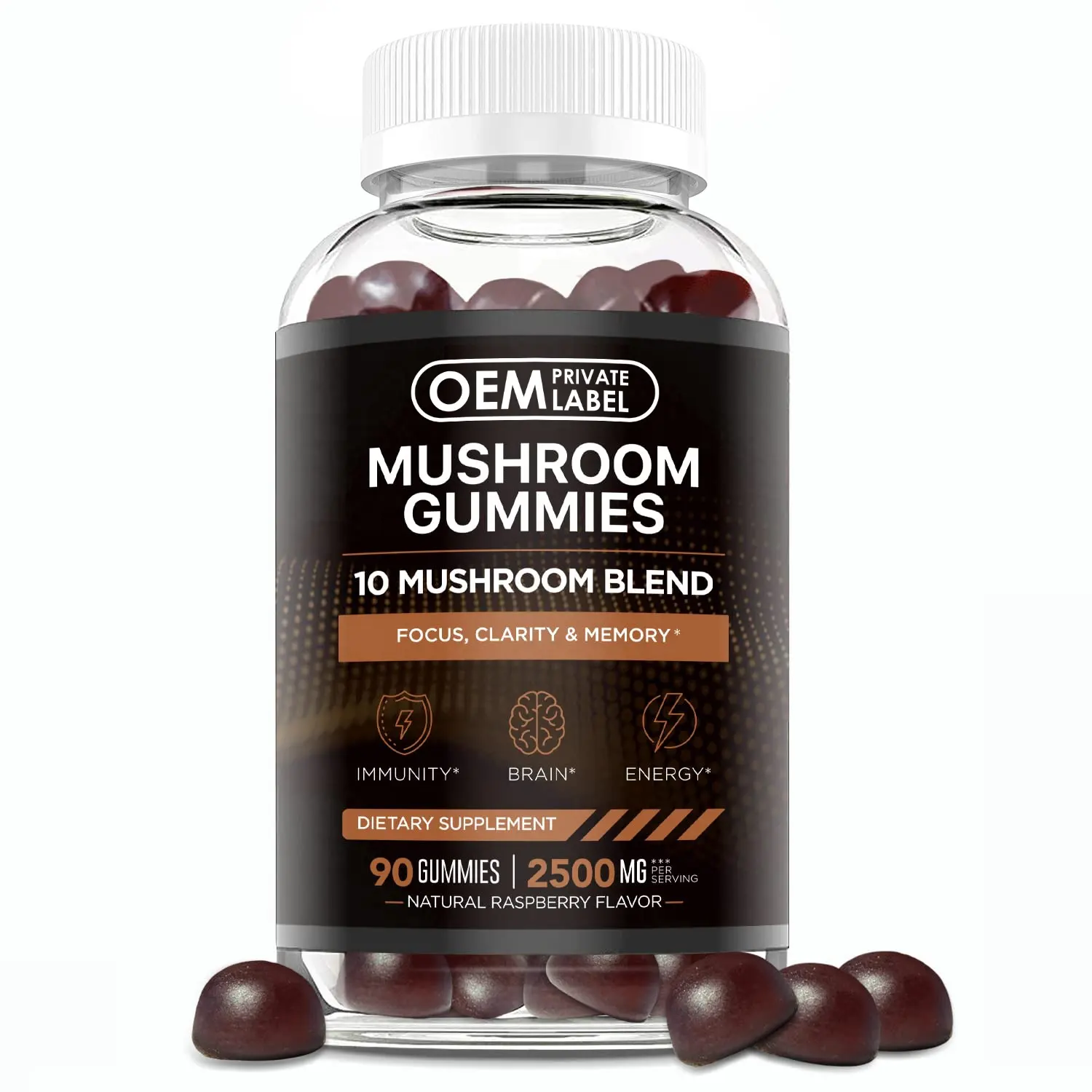 Jamur Organik Gummies Singa Mane Jamur Gummies Jamur Kompleks 2500Mg Suplemen Energi Penguat Otak Dukungan Kekebalan Tubuh