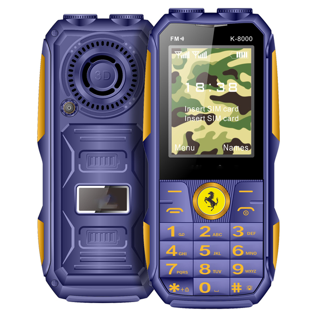 K8000 2.4 Inch 2400mAh Fi36 36mm Super Loud Speaker 2G GSM Unlocked Feature Phone with Dual LED Torch