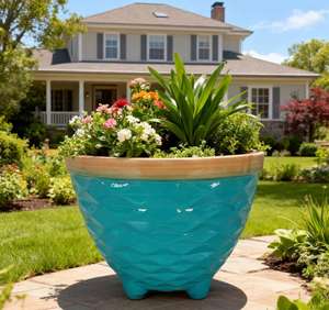 Pot de fleurs en PP complet, motif <span class=keywords><strong>pied</strong></span>é, brillant et émaillé, léger, durable, multicolore, avec trou de drainage pour la maison et le jardin - Product Image 1