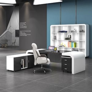 Escritorio Ejecutivo Moderno Blanco con Estante, Muebles de Oficina para Gerente/CEO, Estación de Trabajo - Product Image 2