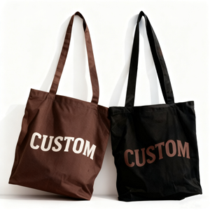 Xincai カスタマイズ可能な無地キャンバストートバッグ 長いリボンロープハンドル付き プレーンカスタムキャンバスショルダーギフトバッグ 文字柄 - Product Image 1