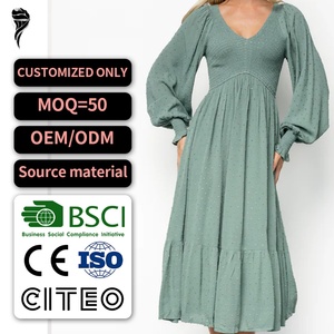 Vestido Midi Lainey con Bordado Floral, Encaje, Casual, Verano, Cintura Natural, Transpirable, con Puntos - Product Image 1