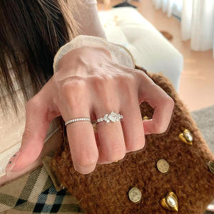 切割硅石坐垫结婚戒指套装经典钻石硅石订婚承诺戒指925纯银 - Product Image 5