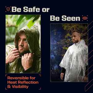 Poncho d'urgence léger en Mylar – Couverture ignifuge, imperméable et coupe-vent verte pour le camping toutes saisons - Product Image 4