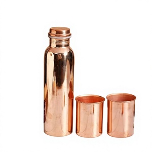 Minimalist Design <b>Copper</b> <b>Water</b> <b>Bottle</b> With Lid And Two Cups Portable Travel Drinkware Minimalist Design - Product Image 1
