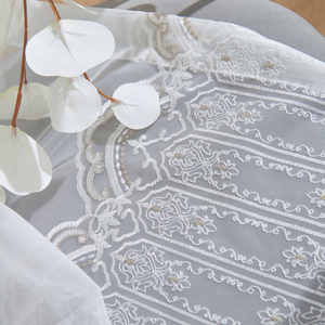 <span class=keywords><strong>Blanc</strong></span> vert foncé or Floral 3D <span class=keywords><strong>tissu</strong></span> brodé transparent 100% polyester tricoté techniques par cour mode rideau de douche Dolly - Product Image 2