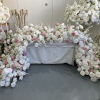 Rangkaian Bunga Mawar Putih Pink Mewah Campuran 11 kaki, Dekorasi Meja Sweetheart, Rangkaian Bunga Sutra untuk Pernikahan dan Pesta