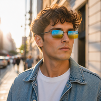 Nouvelles Lunettes de Soleil Homme Rétro à Monture Carrée, Teintées Tendance, Élégantes et Distinctives, Demi-Montures Métalliques Transfrontalières