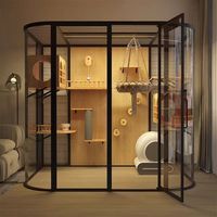Grande cage pour chat DIY, villa pour chat, niche pour chat en bois massif avec verre panoramique, cage pour chat avec verre panoramique