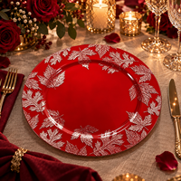 Assiettes de Présentation Modernes Bleues en PP 13 pouces, Texture Gaufrée Feuille d'Érable, Style Européen, Luxe, Réutilisables, en Plastique, pour la Décoration de Table de Fête