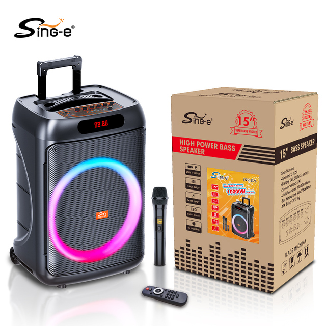 ZQS15126 Factory Direct 15" Portable Trolley BT Speaker with RGB Lights, Large Capacity for Karaoke & Party