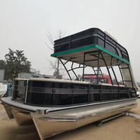 Yacht de luxe à deux étages avec remorque moteur, bateau ponton en aluminium personnalisé pour la pêche, les croisières et les loisirs