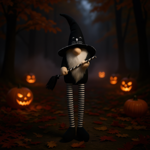 Gnomo in Tessuto Nero con Scopa e Gambe Lunghe, Figura Decorativa per Halloween 4.3x4x26.8 Pollici, Decorazione Seduta per Halloween - Product Image 2