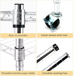 Estante de alambre de servicio pesado Estante de cocina de metal de 4 niveles Estante de alambre cromado con aprobación NSF - Product Image 5