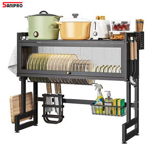 SANIPRO, organizador de almacenamiento de vajilla de gran capacidad para cocina, estante de secado sobre el fregadero, estante escurridor de platos con puerta de armario a prueba de polvo - Product Image 1