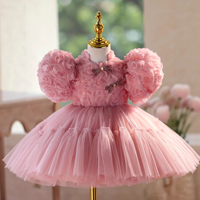 Robe de demoiselle d'honneur rose de luxe à fleurs 3D, manches bouffantes, robe de princesse tutu pour mariage, fête, Vestidos, 2-12 ans, OEM