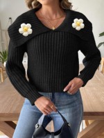 Sweater rajut leher O wanita, Sweater rajut lengan panjang kerah turndown musim dingin untuk perempuan