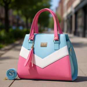 Sac à main Fana Nadia pour femme, bicolore rose et bleu, en cuir végétalien avec ferrures dorées - Product Image 2