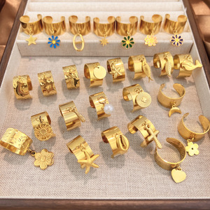 18K Vergoldeter Edelstahl-Schmuck in Verschiedenen Stilen, Geometrischer Blumen-Anhänger <span class=keywords><strong>Ring</strong></span>, Hochzeitsgeschenk für Frauen und Männer - Product Image 4