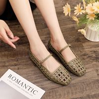 Sandales plates en plastique à bout carré style Jelly; Escarpins tendance à enfiler avec boucle; Sandales décontractées polyvalentes ajourées à bride unique pour l'été