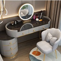 Coiffeuse LED tactile de luxe pour chambre à coucher, idéale pour petits espaces, unité de maquillage moderne et minimaliste rétractable avec panneau de rangement intégré