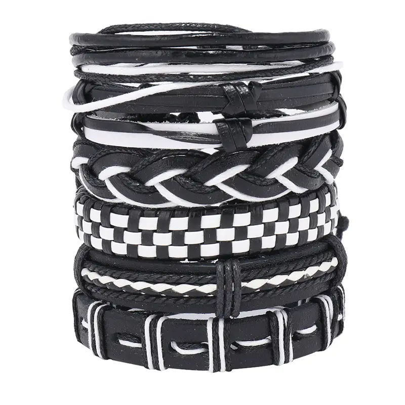 Skerwal Jewelry 6Pcs Punk Mosaic Bracelet Set Handmade Braided Stackable Bracelets for Men Women