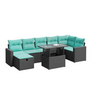 Set di divani da esterno in polyrattan grigio da 8 pezzi con cuscini per posti a sedere in giardino e cortile - Product Image 1