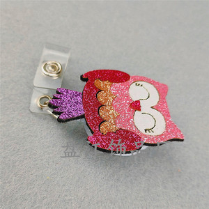 Cross-border exclusive 32mm round <b>ID</b> card buckle, cartoon owl high-end easy-open buckle creative anti-loss name tag/card - Product Image 2
