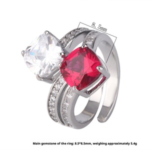 Fashion Jewelry Eco-friendly Copper Unique Romantic Style 8*8mm Multicolor Zircon Toi Et Moi Adjustable <b>Ring</b> for Women - Product Image 3