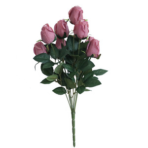 Highly Realistic Long Lasting Artificial 9-<b>head</b> pink Faded <b>Style</b> Roses Bud for Ornaments DIY Arrangement Artificial Flower - Product Image 1