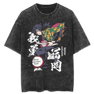 T-shirt da uomo vintage in puro cotone lavato e distressed, traspirante, 240g, vestibilità regular, estiva, a maniche corte, con stampa <span class=keywords><strong>anime</strong></span>. - Product Image 4