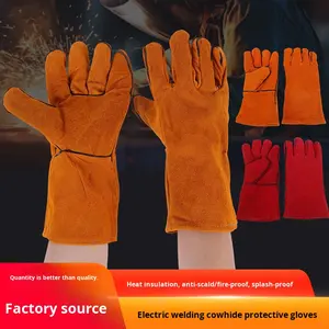 Grosir sarung tangan kulit sapi las penuh lapisan ganda sarung tangan kerja keamanan Industri tahan aus & isolasi panas - Product Image 5