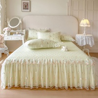 Parure de lit quatre pièces 2026 en soie de bambou glacée, motif floral, jupe de lit croissant, couleur unie, fraîche et rafraîchissante, avec couvre-lit en dentelle