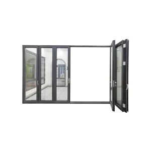 HZSY Portes pliantes en aluminium pour patio à coupure thermique Mur pliant en verre extérieur Portes patio en verre au design moderne