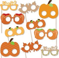 Grand motif de bonheur : Lunettes et masque à thème citrouille - Accessoires de photomaton d'automne - Décorations de Thanksgiving et d'Halloween - Décoration d'automne
