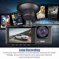 Caméra embarquée triple 2.0" IPS avec enregistrement avant 720P + central 480P + arrière 480P, moniteur de stationnement, détection de mouvement, vision nocturne infrarouge OK309, Wi-Fi et enregistrement en boucle