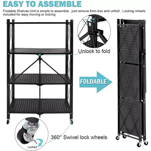 Estante de almacenamiento plegable para el hogar, estante de exhibición de <span class=keywords><strong>cocina</strong></span> plegable <span class=keywords><strong>con</strong></span> <span class=keywords><strong>ruedas</strong></span>, estante organizador de <span class=keywords><strong>cocina</strong></span> - Product Image 4