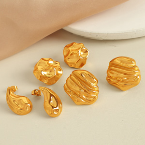 Geometric <b>Stud</b> Earrings Gold Plated <b>Titanium</b> Steel Irregular Texture For Women - Product Image 1