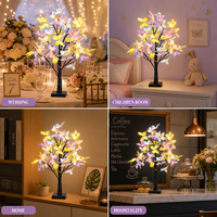 Lampe de table en forme d'arbre à fleurs de papillon, 24 LED, alimentée par USB, lampe d'arbre à fleurs artificielles