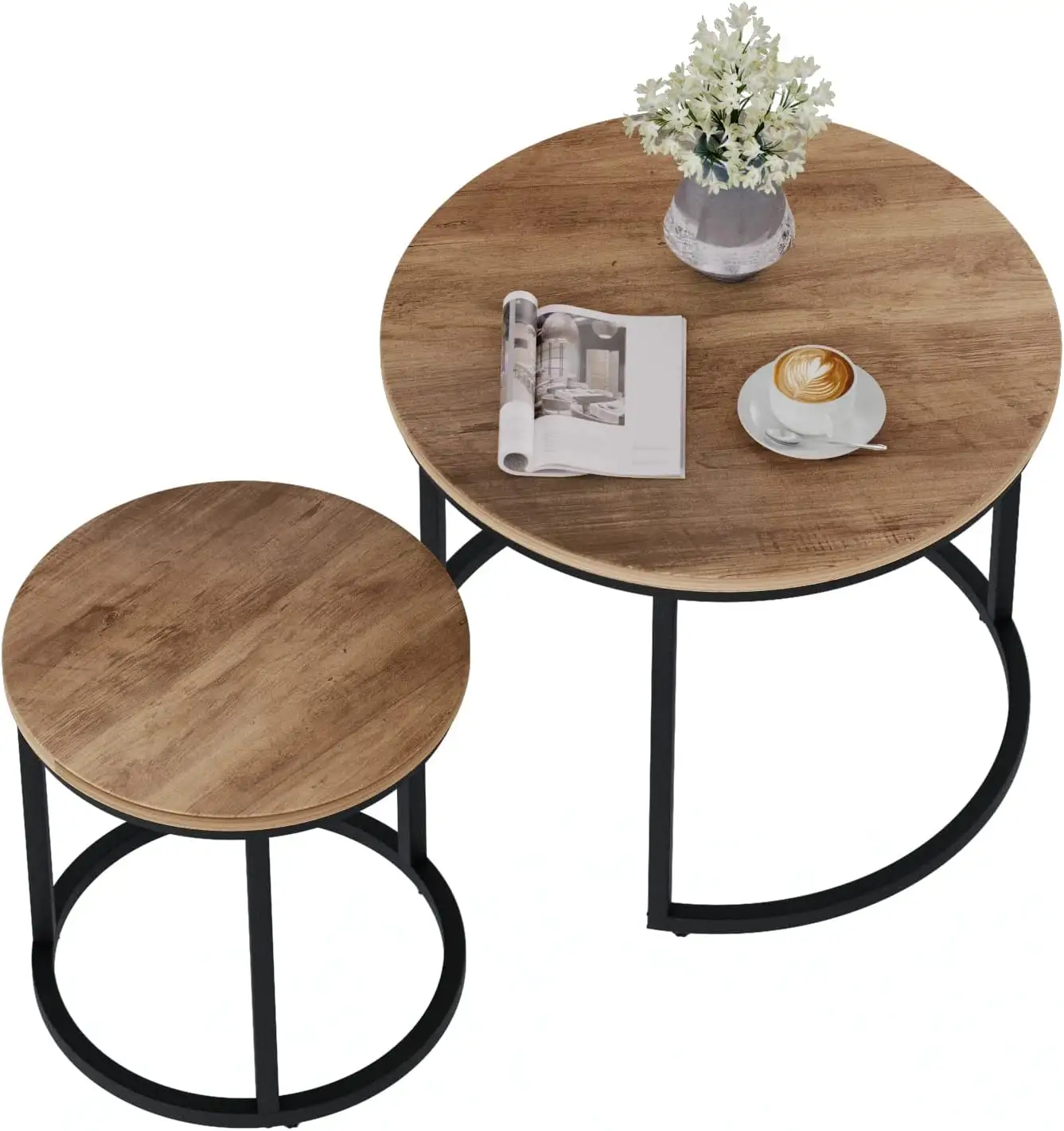 Conjunto de mesa de centro com pés ajustáveis, mesas laterais industriais antiderrapantes, mesa de café com bancada, varanda e quintal