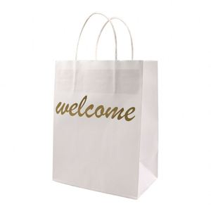 Eco Friendly Square Bottom Shopping Gift Carrier <b>White</b> Kraft Paper <b>Bag</b> - Product Image 2