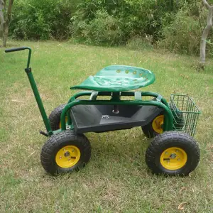 Großhandel Verkauf Allrad Garten wagen TC4501D Arbeits sitz Gartenarbeit wagen mit Werkzeug ablage und Korb zum Verkauf